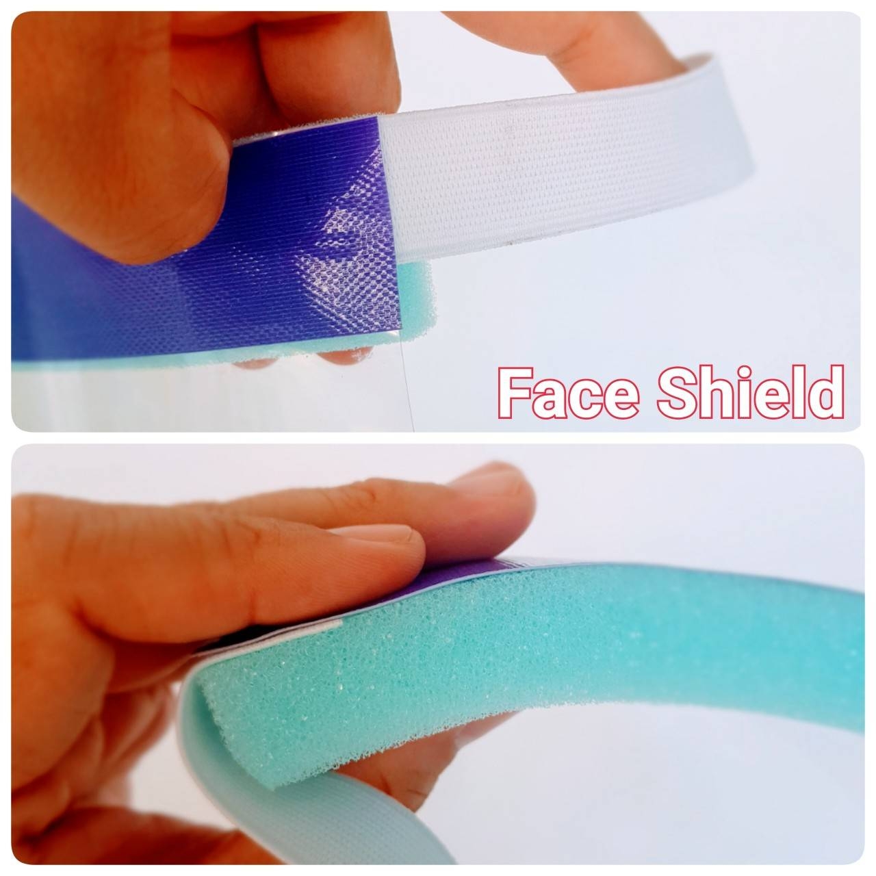 Face Shield เฟสชิว หน้ากากใส ป้องกันฝุ่นละอองเชื้อโรคและน้ำลาย หรือ สารคัดหลั่ง กระเด็นเข้าใส่หน้า มีให้เลือกหลายสี อันละ 20 บาท โหลละ 180