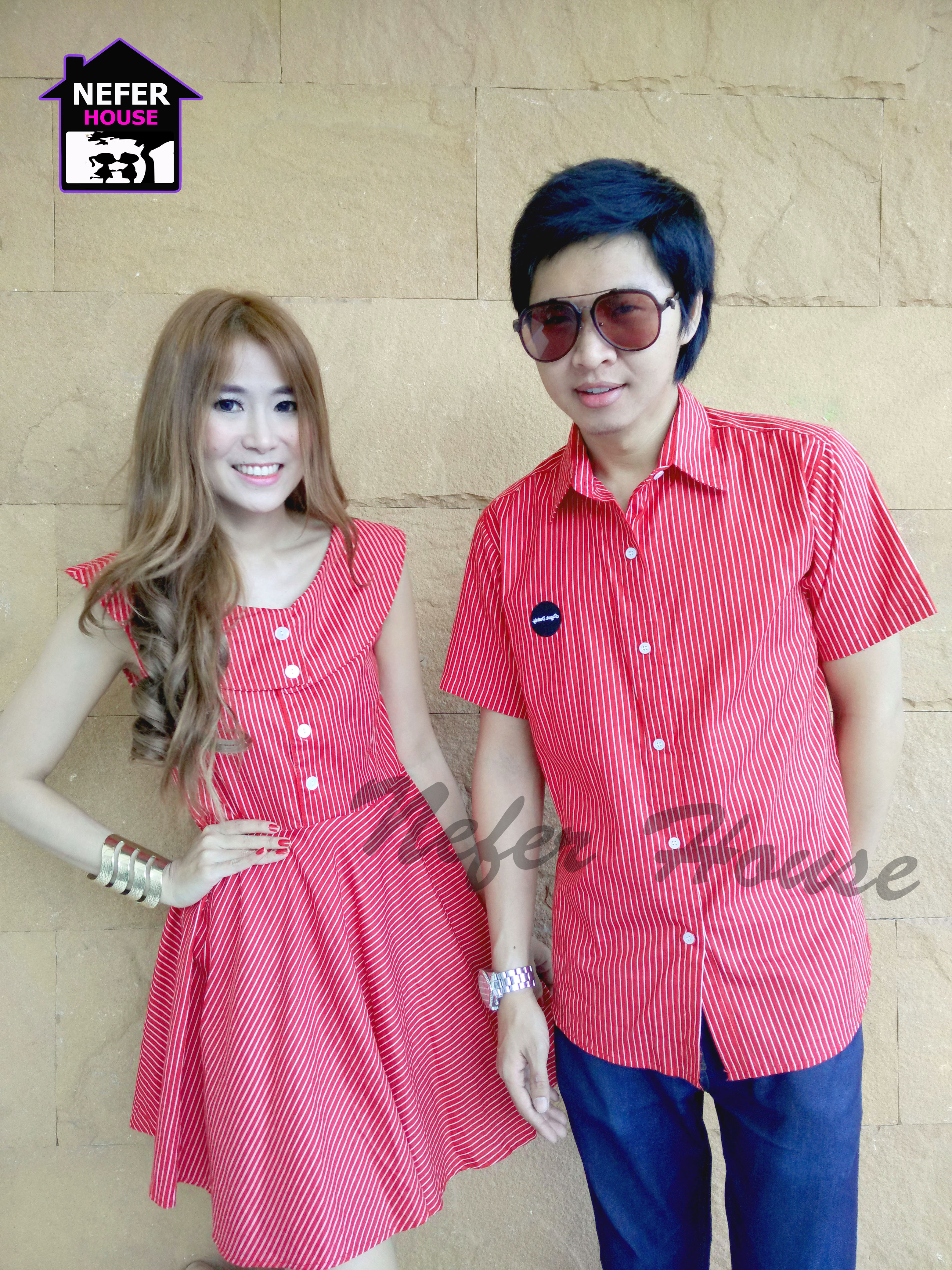 ชุดคู่รัก สีแดงริ้วขาวเจิ่ดจรัสแจ่มแจ๋วม๊ากๆ