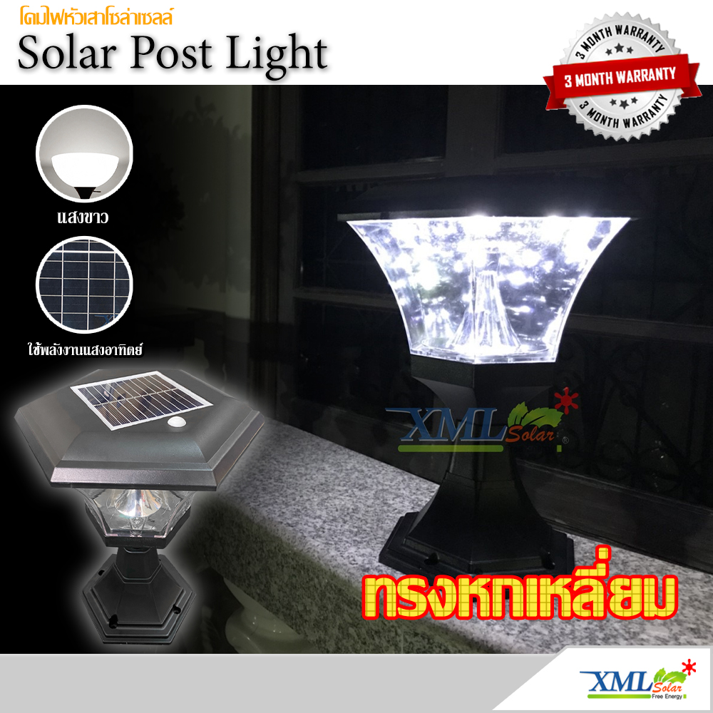 โคมไฟหัวเสา ทรงหกเหลี่ยม 8 Super SMD LED (เเสง : ขาว)