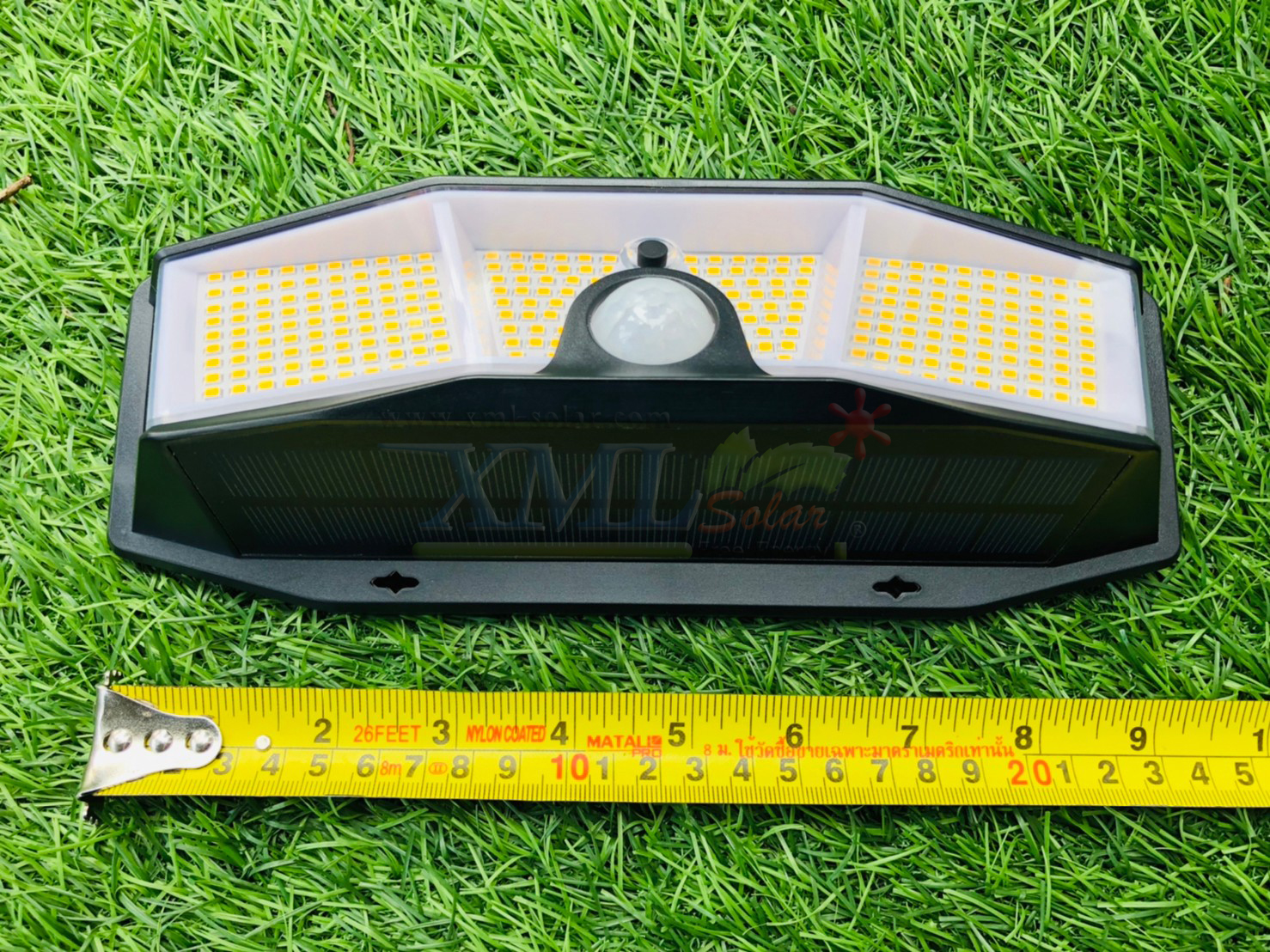 โคมไฟโซล่าเซลล์ติดผนัง รุ่น 308 LED + Motion (เเสง : เหลืองวอมไวท์)