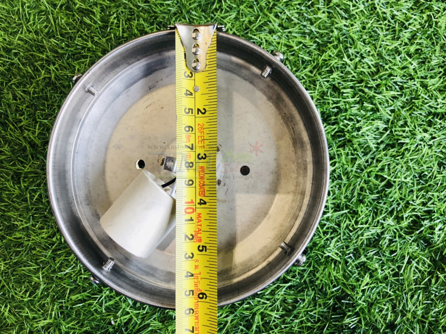 โคมไฟหัวเสาโซล่าเซลล์ ทรงกลมฐานสเเตนเลส (40 ซม.) + Remote (เปิดได้ 3 แสง)+AC