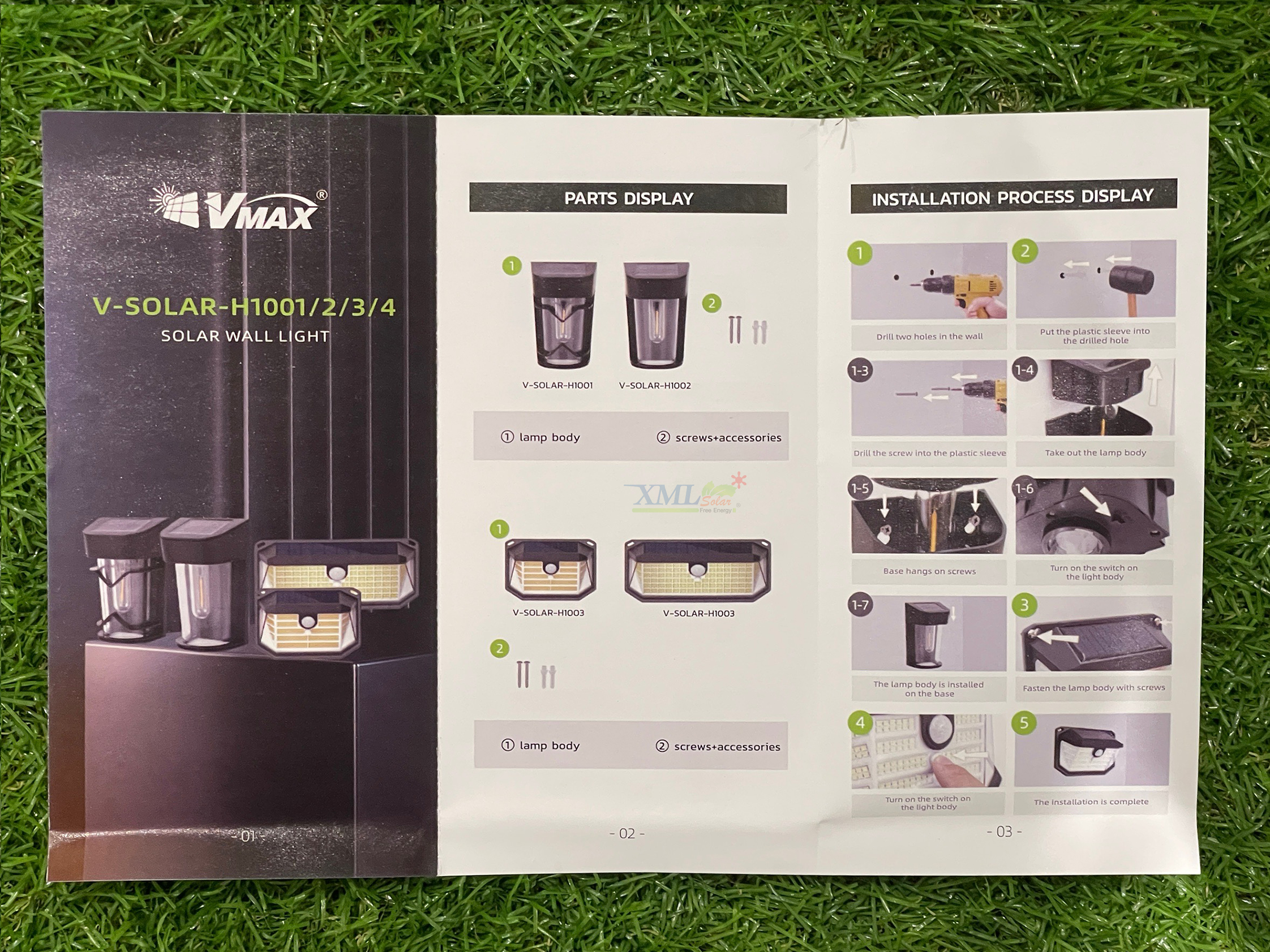 ไฟผนังโซล่าเซลล์ รุ่น MD-SOLAR-H1001 ระบบสว่างค้าง (แสง : เหลืองวอมไวท์)(1 แถม 1)