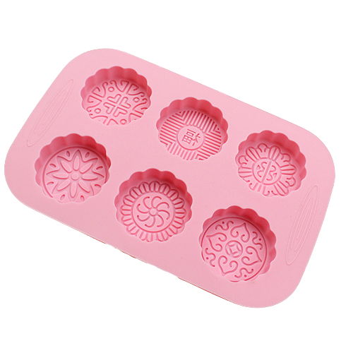 แม่พิมพ์ซิลิโคน พิมพ์สบู่ พิมพ์วุ้น พิมพ์ขนม ทรงขนมไหว้พระจันทร์ ทรงกลม 6 ช่อง