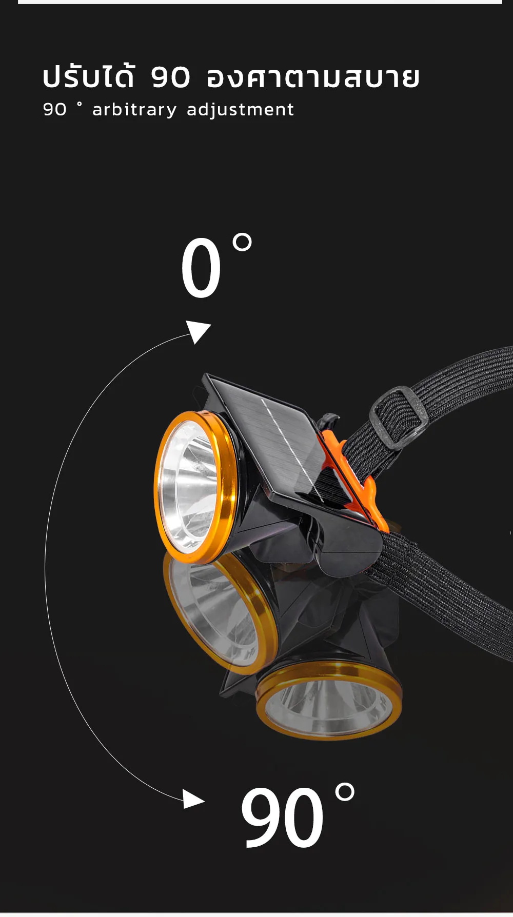 ไฟฉายคาดศีรษะโซล่าเซลล์ (Solar Head Lamp) รุ่น MD-HEADLAMP-07 (แสง : ขาว)