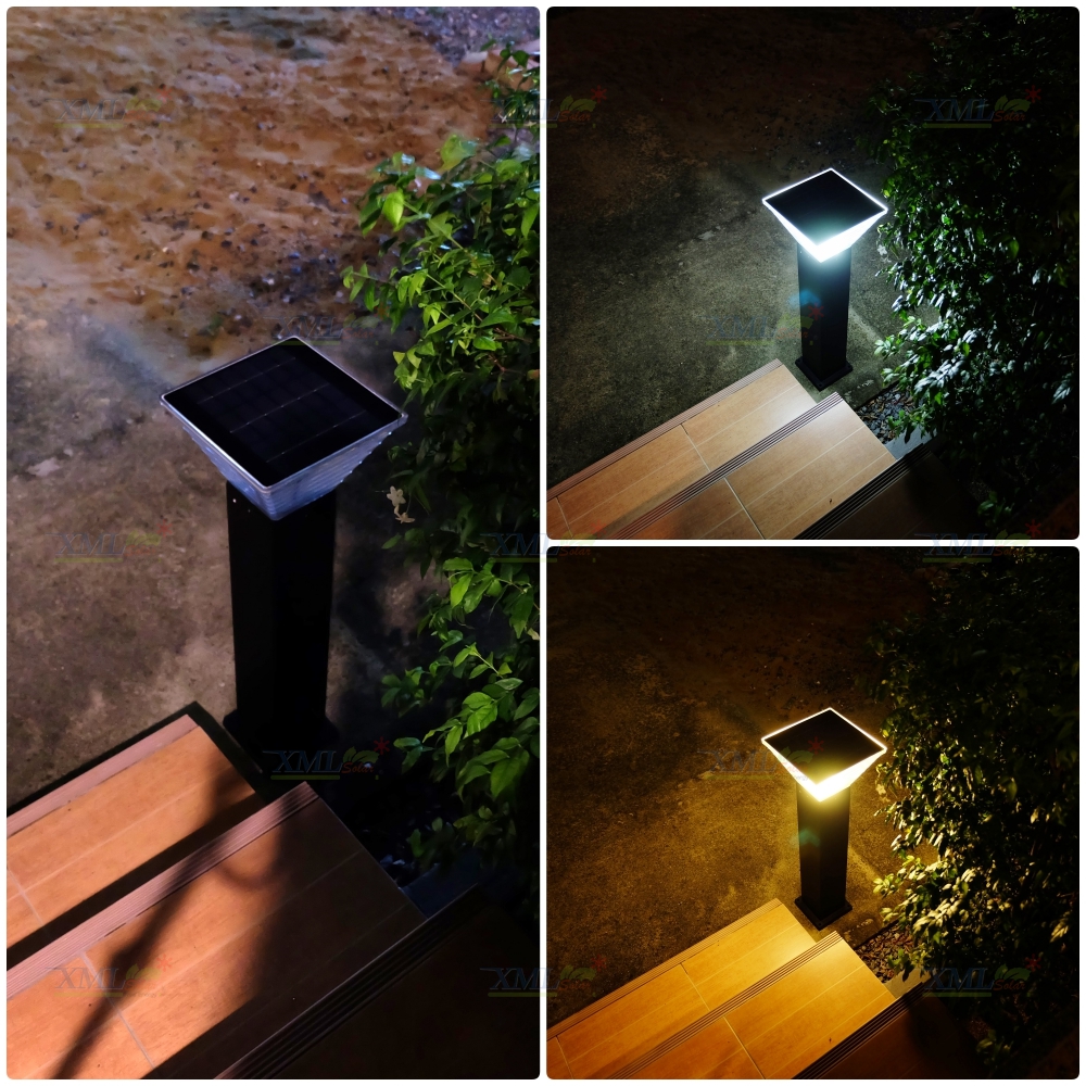 ไฟตั้งพื้นโซล่าเซลล์ ทรง พีระมิด สีดำ โคมใส (80 cm) (แสง : ขาว + เหลืองวอมไวท์)