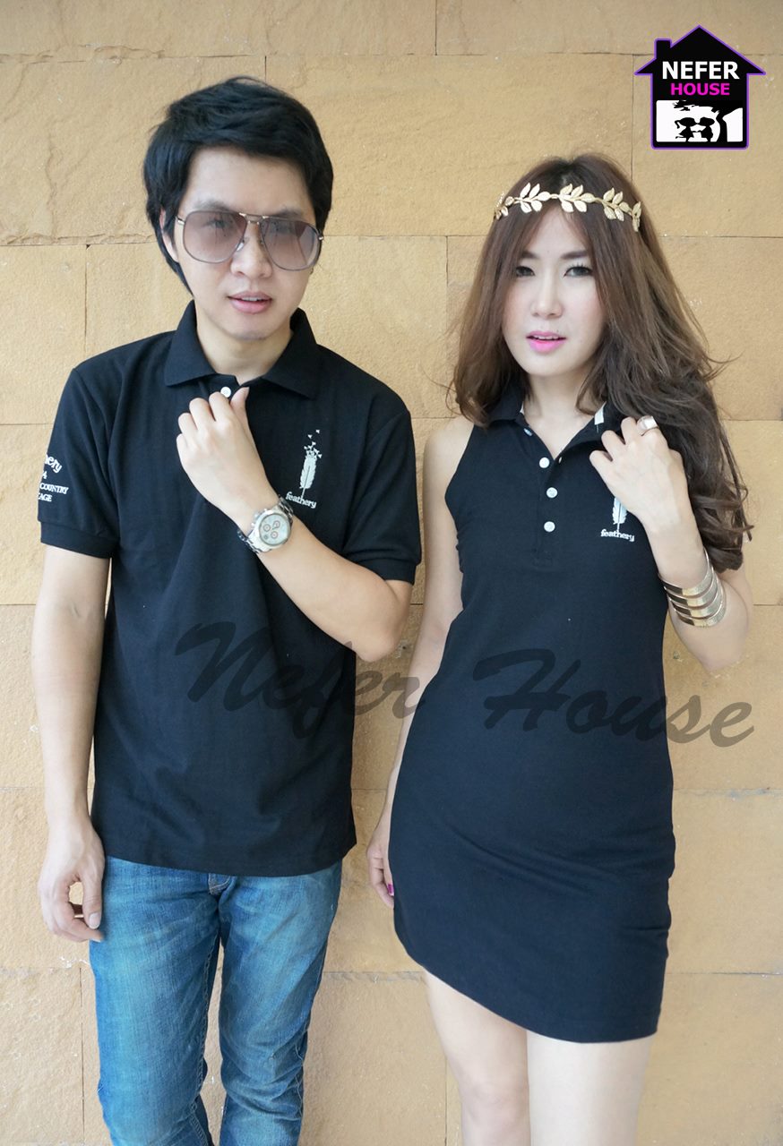 เสื้อโปโลคู่รัก แขนกุดสีดำออกแนวสปอร์ต