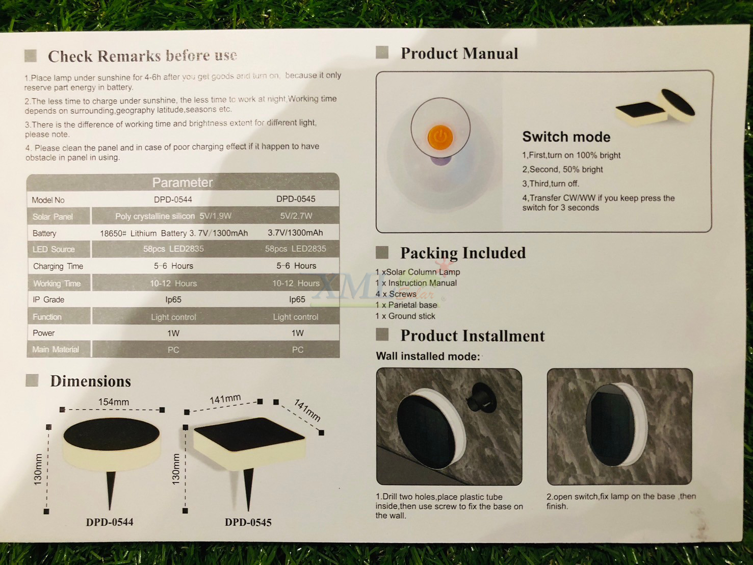 โคมไฟฝังพื้นโซล่าเซลล์ ทรงกลม รุ่น DPD-0544 (แสงขาว + เหลืองวอมไวท์)