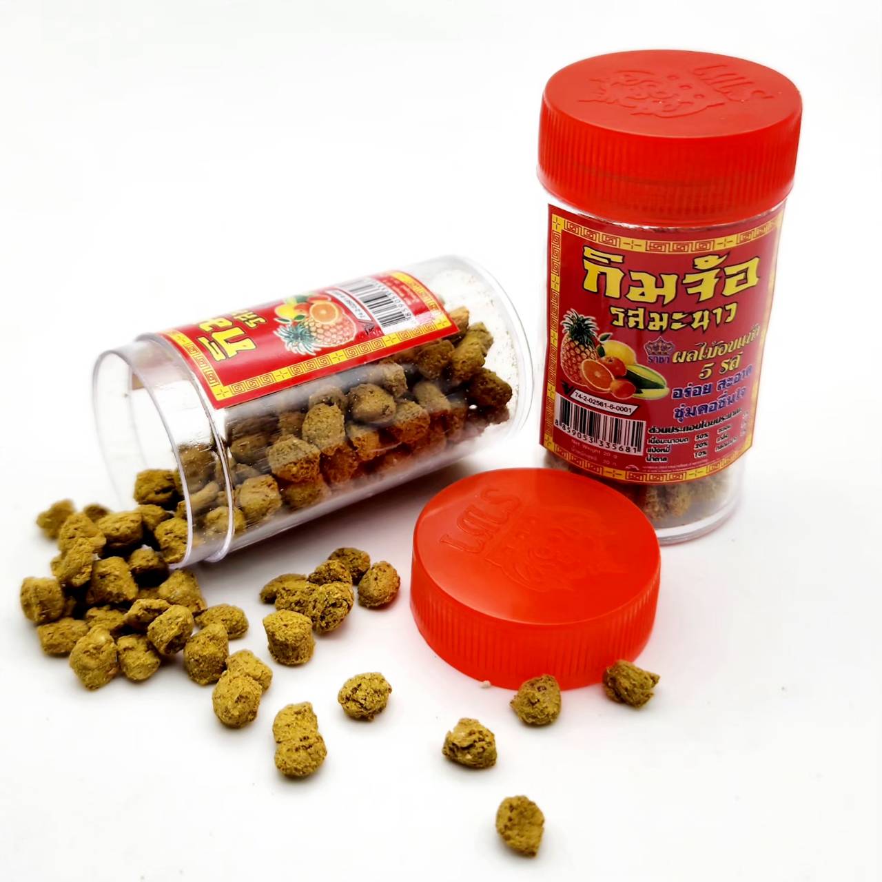 กิมจ้อหลอด ผลไม้อบแห้ง รส มะนาว มะขาม มะละกอ อบแห้ง มี อย. บรรจุ แพ็คละ 12หลอด