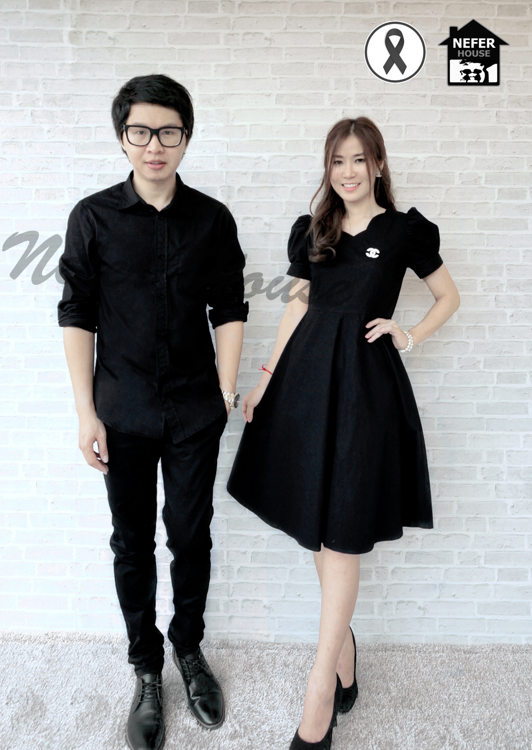เดรสดำกระโปรงยาว คู่เสื้อเชิ้ต*