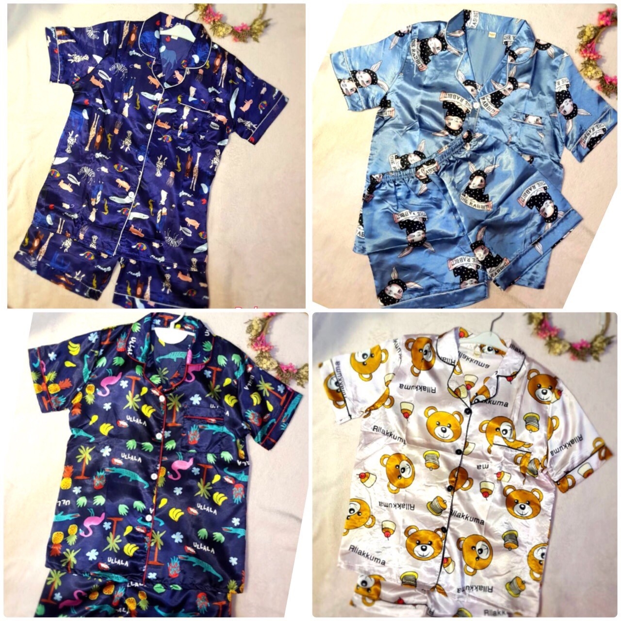 ชุดนอนผ้าซาตินแขนสั้น กางเกงขาสั้น เนื้อผ้าดีทิ้งตัวสวย หลับสบายตลอดคืน ราคาโปรโมชั่น ชุดละ 250 บาท