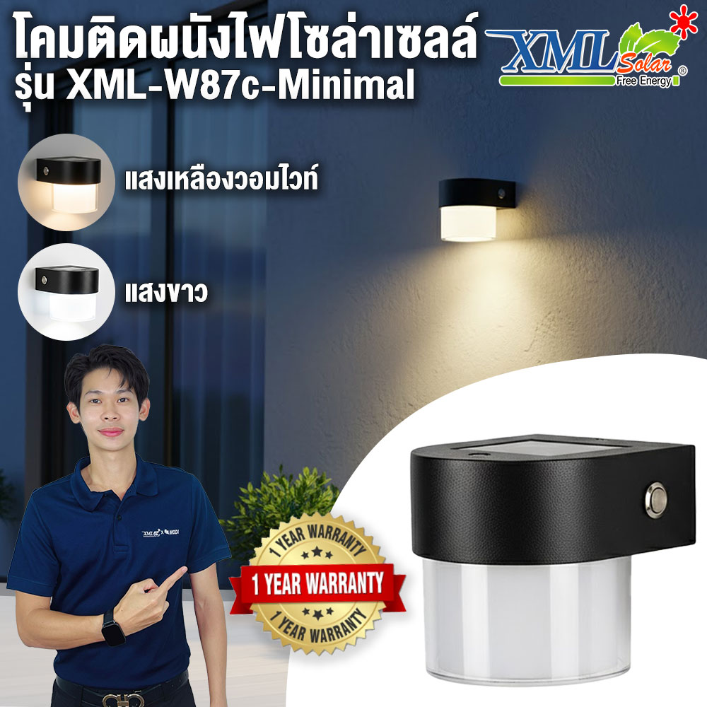 โคมไฟโซล่าเซลล์ ติดผนัง สไตล์มินิมอล รุ่น ทรงกลม (เปิดได้ 2 แสง)