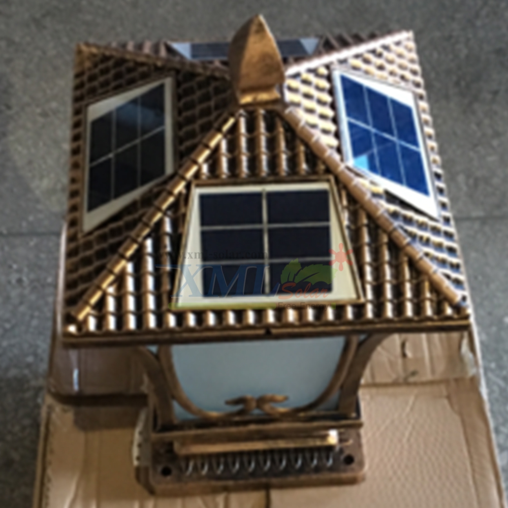 โคมไฟหัวเสาโซล่าเซลล์ + AC ทรง Grand เเบบที่ 1 (สีทอง) (เเสง : ขาว)