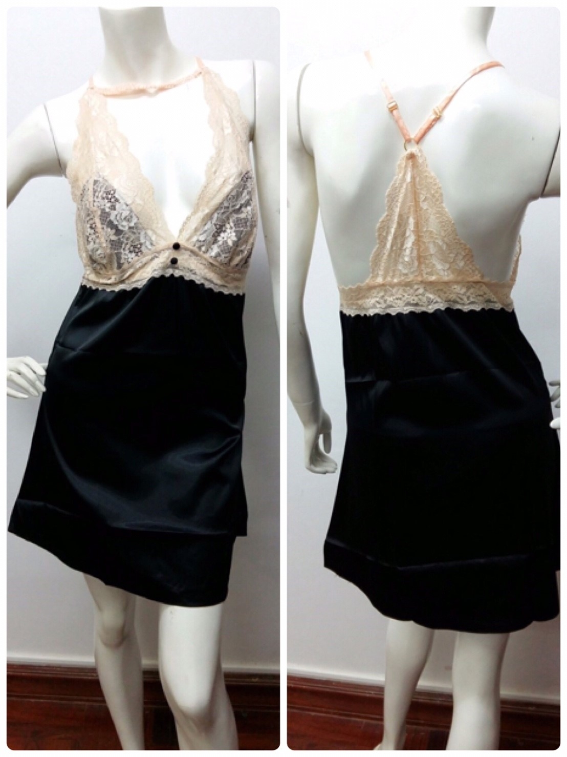 ชุดนอนผ้าซาตินเ แต่งลูกไม้ สายคล้องคอไขว้ด้านหลังสุดเซ็กซี่ ผ้าเบาใส่สบาย ฟรีไซส์ มี 2 สี ชมพู ดำ ราคาส่ง 3 ชิ้น คละแบบได้ชุดละ 390 บาท