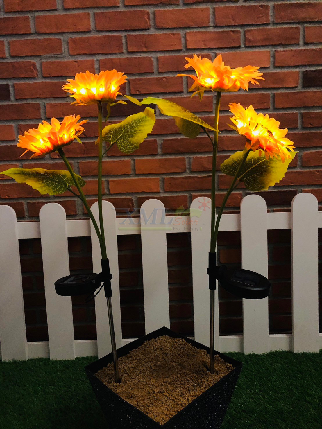 ไฟปักสนามโซล่าเซลล์ ทรงทานตะวัน 2 ดอก (แสง : เหลืองวอมไวท์)(1 แถม 1)