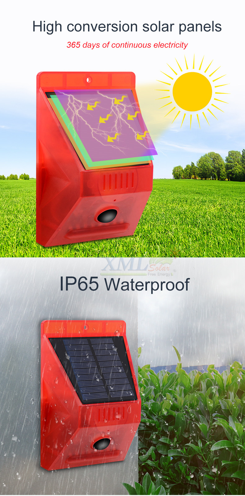 สัญญาณกันขโมย (Alarm) โซล่าเซลล์ (สีแดง) + Remote