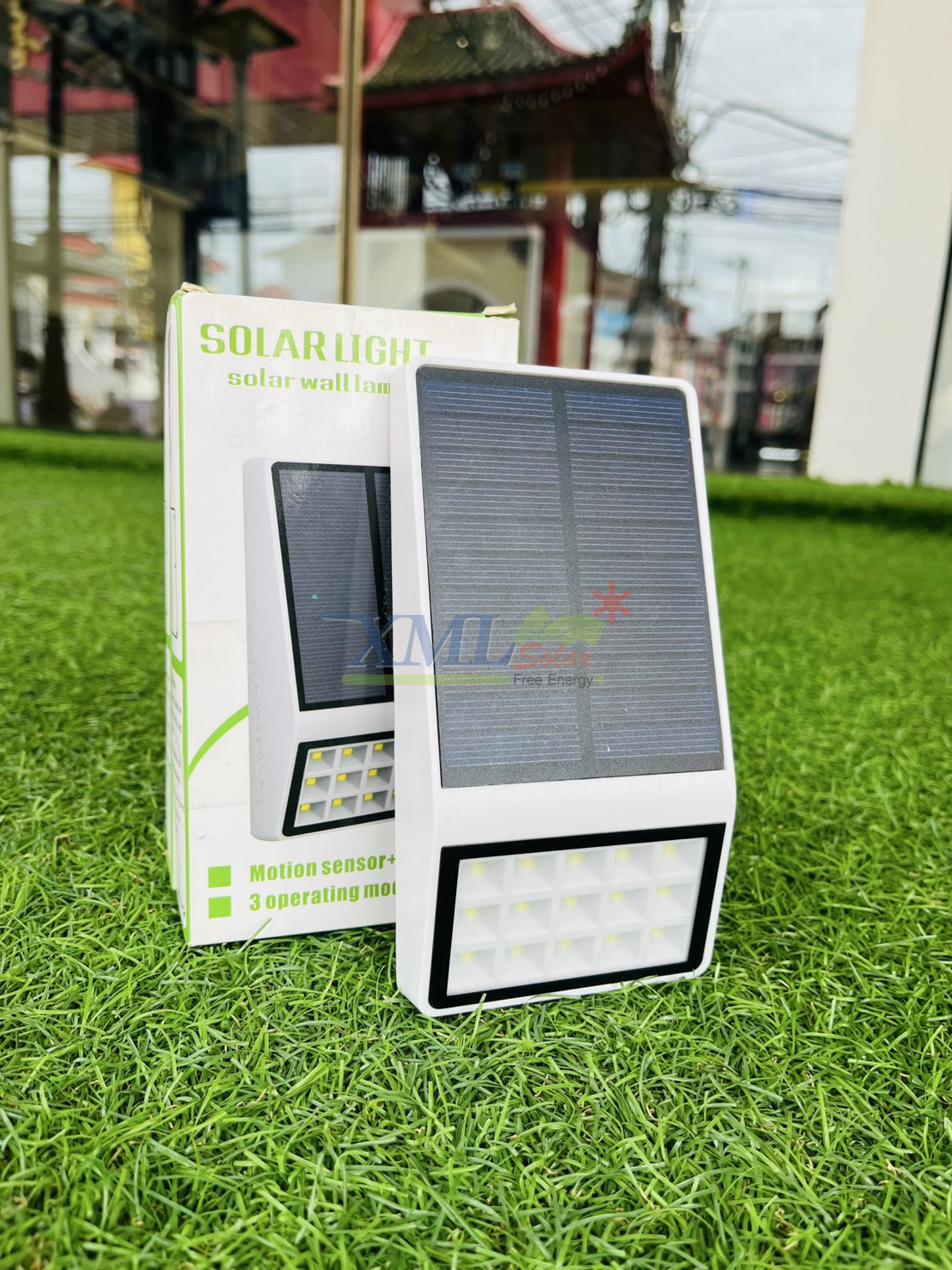 โคมไฟโซล่าเซลล์ ติดผนัง 15 SMD LED (ตัวแบน ขาว) (เเสง : ขาว) (1 แถม 1)