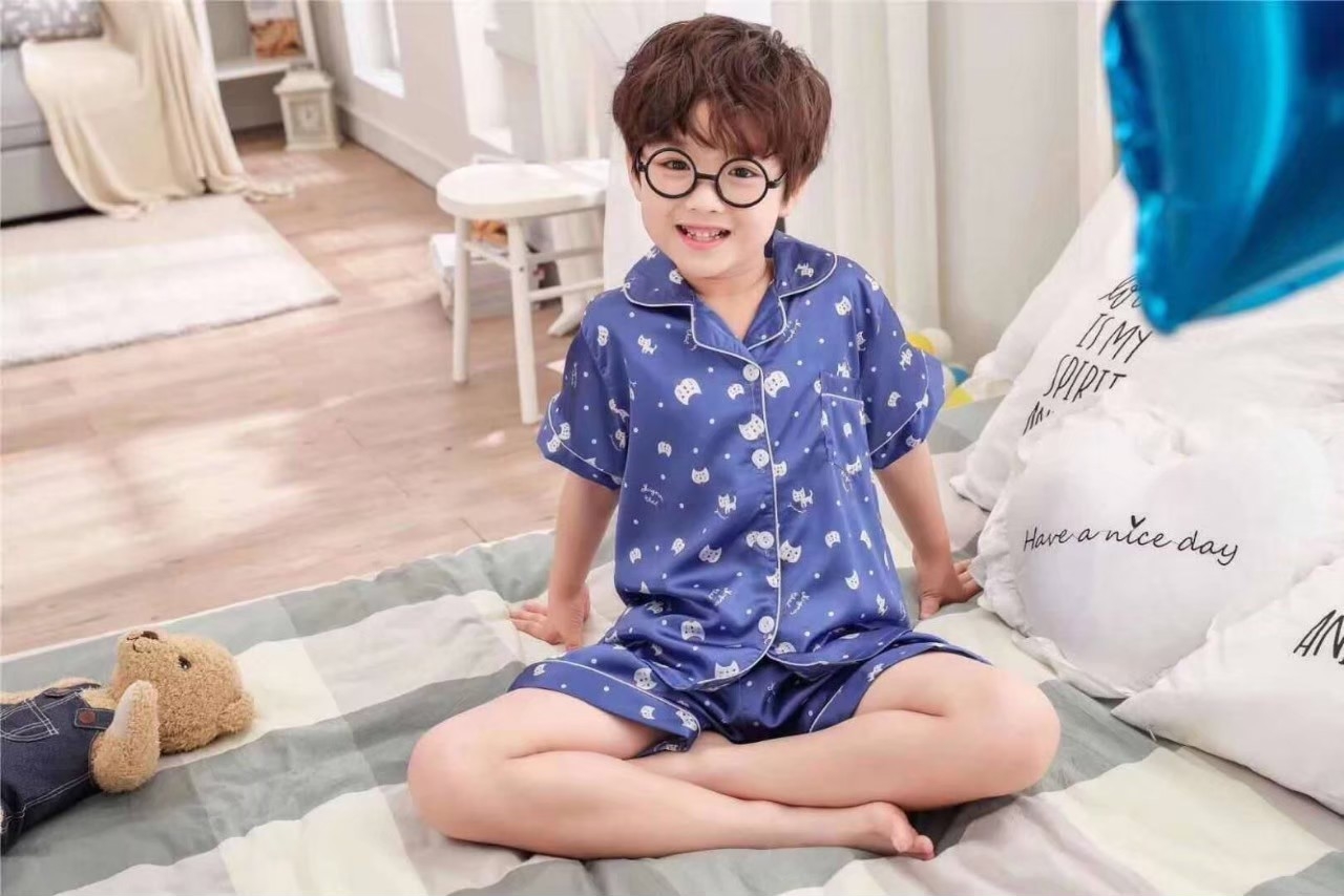 ชุดนอนเด็ก แขนสั้นขาสั้น ผ้าแพรซาติน เนื้อนิ่ม เด็กๆ ใส่หลับสบาย ไม่คัน อายุ 3 ขวบ ถึง 10 ขวบ มีหลายลาย ราคาส่ง 3 ชิ้น คละแบบได้ทั้งร้าน ชุดละ 180 บาท