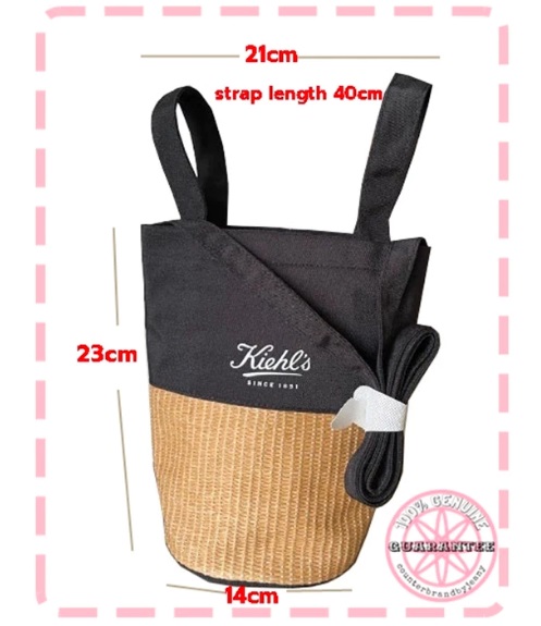 KIEHL'S Black Straw Bucket Bag กระเป๋าสะพายข้าง สะพายพาดลำตัว Cross Body Bag (พร้อมส่ง)