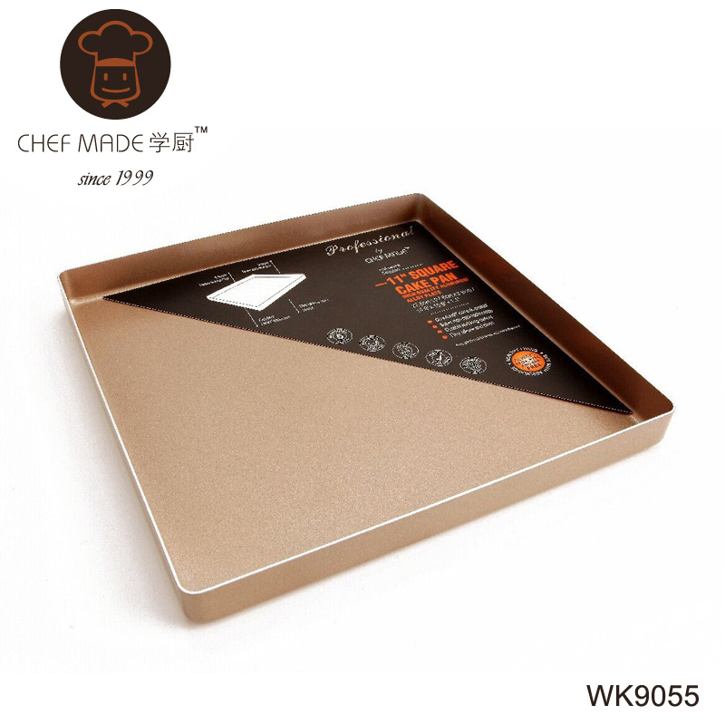 Chef Made พิมพ์เค้กเทฟล่อน สีทอง สี่เหลี่ยม 11 นิ้ว (nonstick) (WK9055)