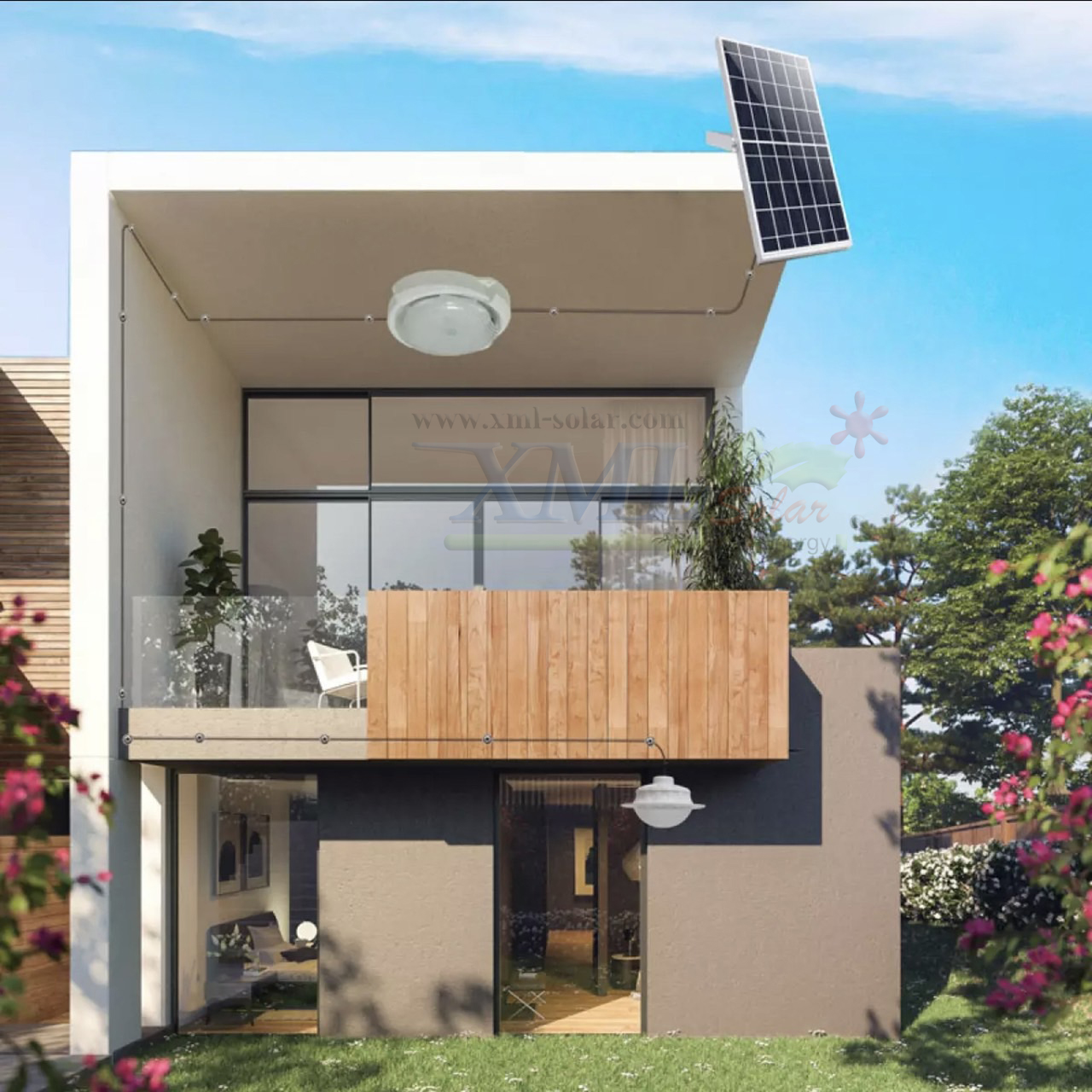 โคมไฟซาลาเปาโซล่าเซลล์ ติดเพดาน-ผนัง รุ่น 300W.+300W. (แสงขาว)( 2 โคม )