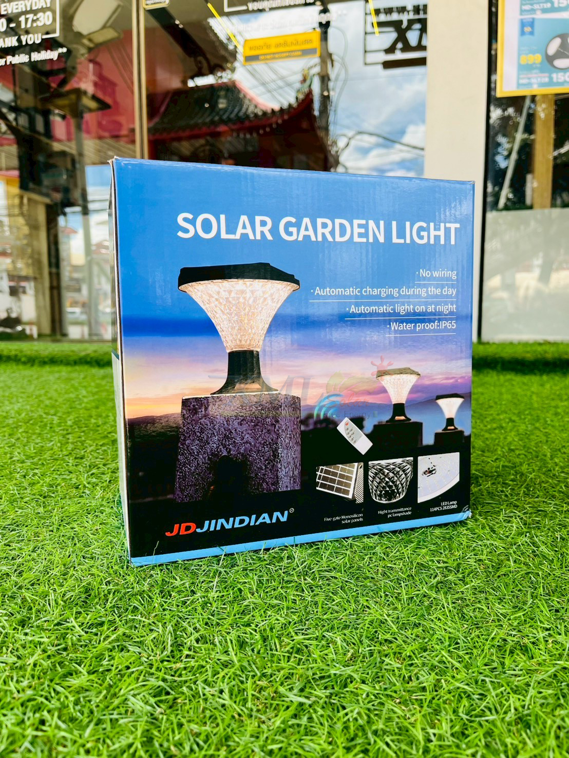 โคมไฟหัวเสาโซล่าเซลล์ รุ่น JD-X29 (เปิดได้ 3 แสง)