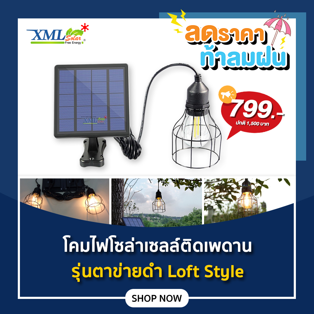 โคมไฟโซล่าเซลล์ ติดเพดาน รุ่นตาข่ายดำ Loft style (แสง เหลืองวอมไวท์)
