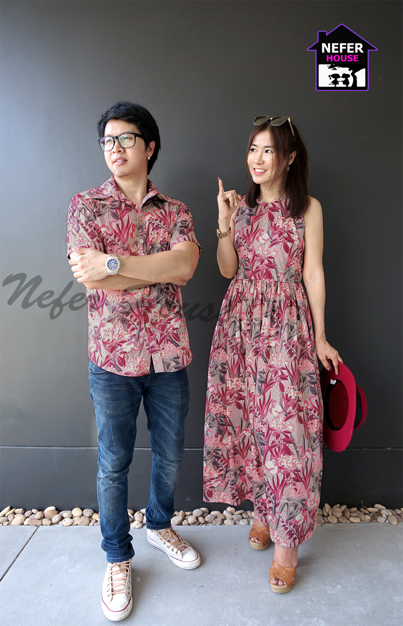 ชุดไปทะเลเสื้อคู่ลายดอก แต่งตัวไปทะเล
