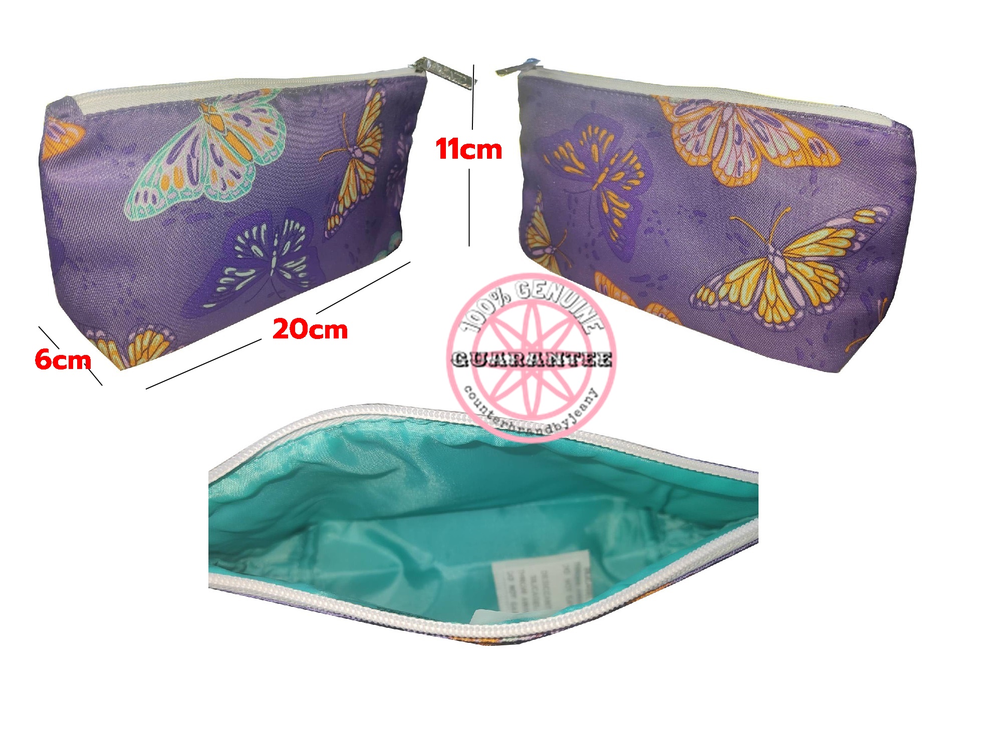 กระเป๋าเครื่องสำอาง สีม่วง CLINIQUE Butterfly Printed Violet Pouch (พร้อมส่ง)