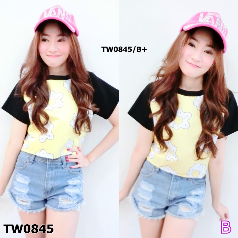 เสื้อครอป พิมพ์ลายไข่ดาว KYS ผ้าเนื้อดีนิ่มๆ ผ้าสกูบ้าเหมือนรุ่นอื่นๆ น่ารักมากมายค่าาา