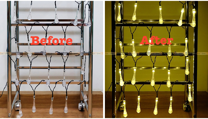 ไฟกระพริบโซล่าเซลล์ รูป หยดน้ำ 30 ชิ้น (เเสง : เหลืองวอมไวท์)