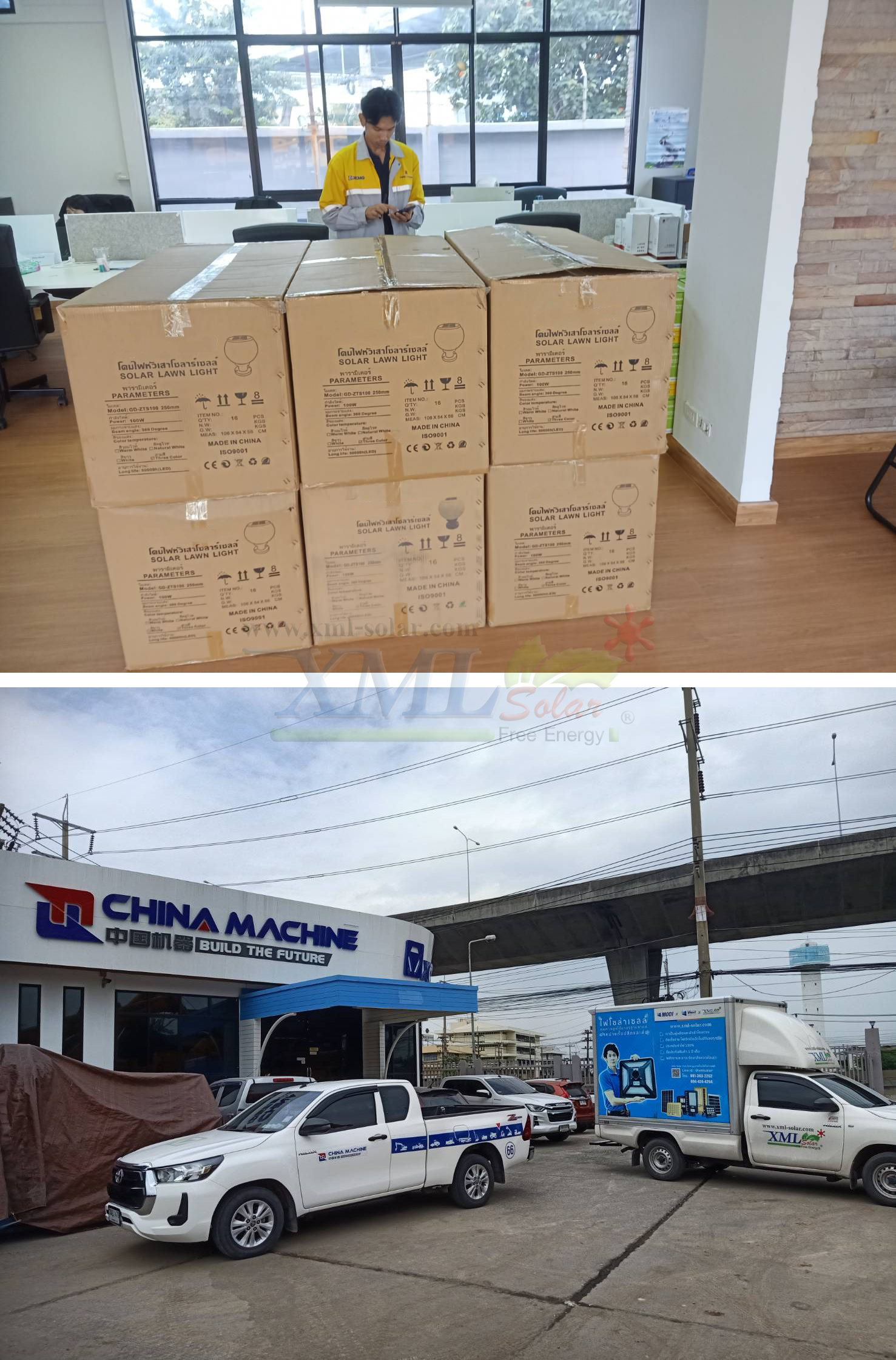 โคมไฟหัวเสาโซล่าเซลล์ ทรงกลมฐานดำ (25 ซม.) + Remote (เปิดได้ 3 แสง)+AC