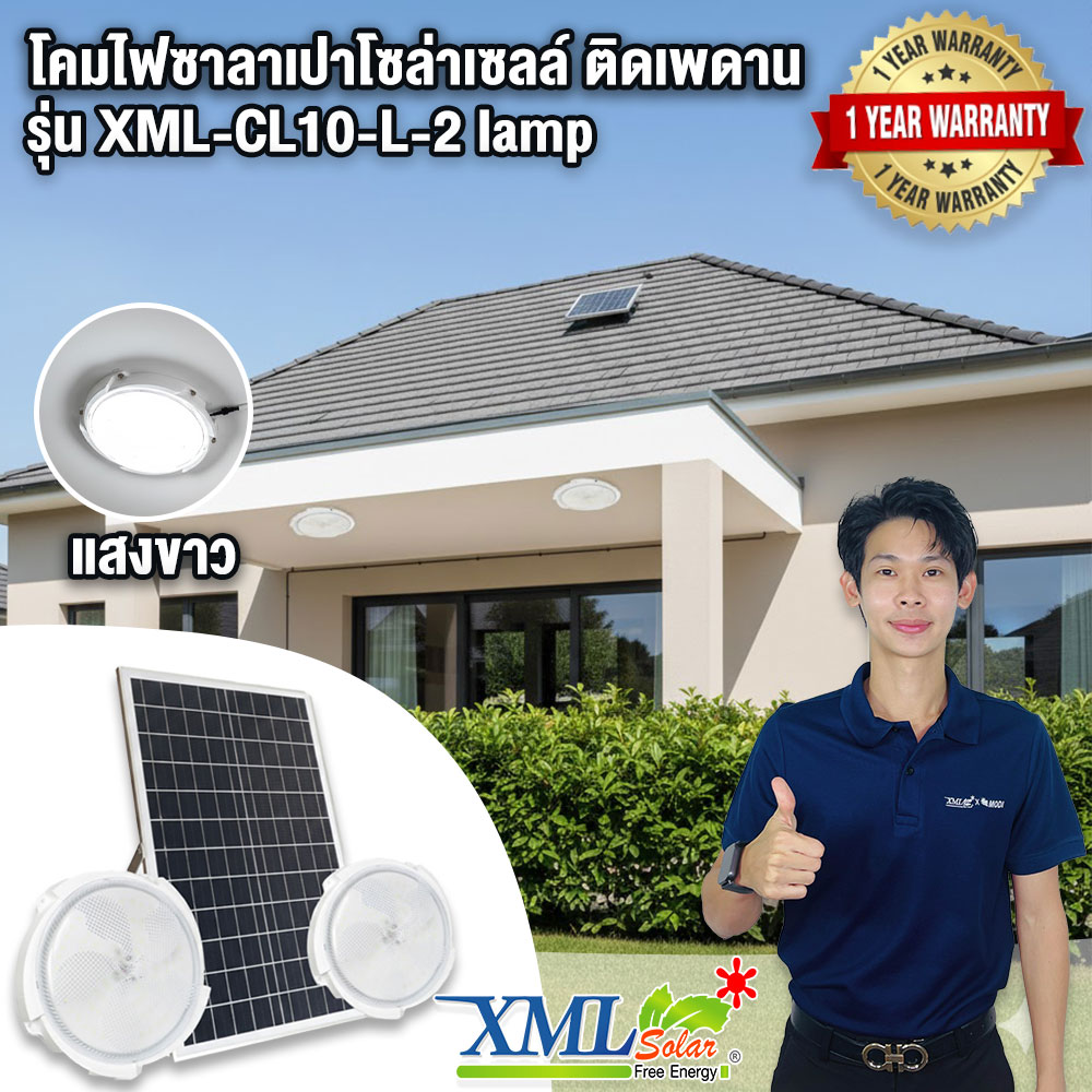 โคมไฟซาลาเปาโซล่าเซลล์ ติดเพดาน-ผนัง รุ่น 300W.+300W. (แสงขาว)( 2 โคม )