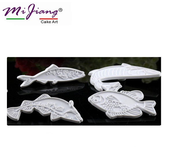 ที่พิมพ์ลายฟองดองท์ พิมพ์กดคุกกี้ รูปปลา 4 ชิ้น/แพ็ค
