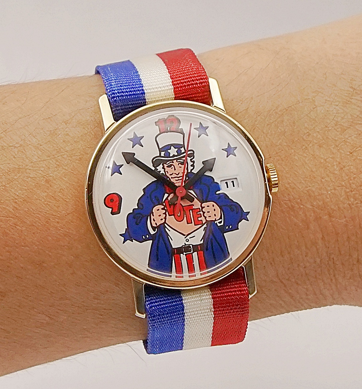 นาฬิกาเก่า TIMEX Uncle Sam Vote ไขลาน