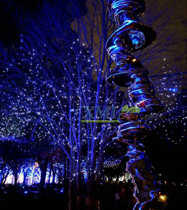 Waterproof solar panel powered 200 LED string light with 2 functions for outdoor decoration (Blue)