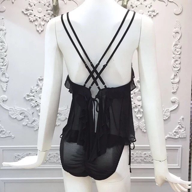 ชุดนอนเซ็กซี่ ผ้าซีทรูนิ่มบางเบา ใส่สบาย พร้อมกางเกงจีสตริงเข้าชุด ฟรีไซส์ มี 2 สี ดำ ชมพูอ่อน ราคาส่ง 3 ชิ้น คละแบบได้ชุดละ 290 บาท