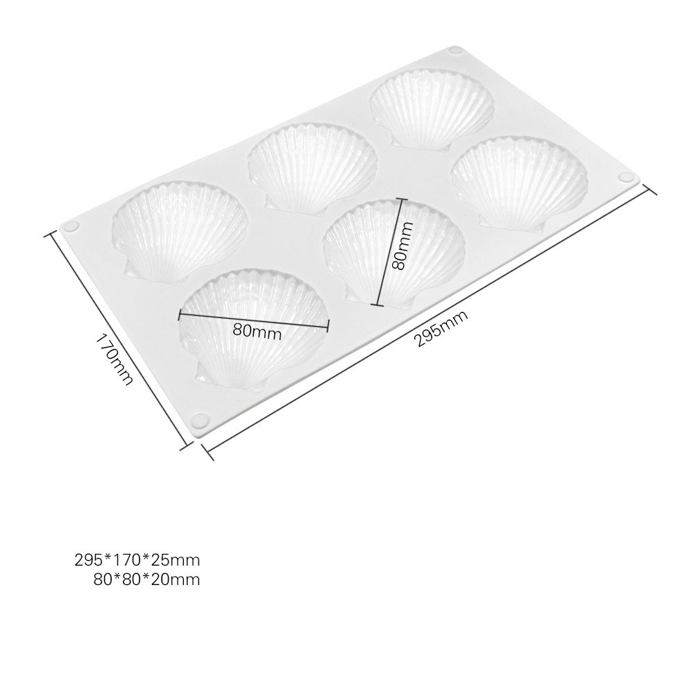 แม่พิมพ์ซิลิโคน พิมพ์สบู่ พิมพ์วุ้น พิมพ์ขนม รูปเปลือกหอย 6 ช่อง (60 G.)(พิมพ์สีขาว)