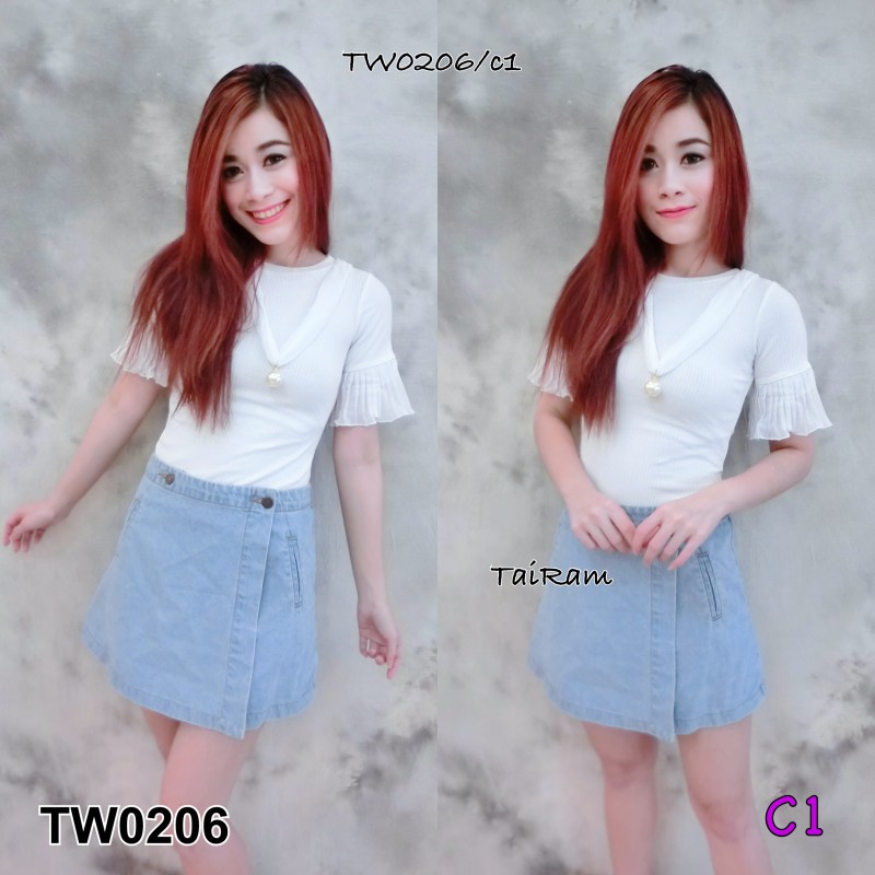 เสื้อแขนสาวมส่วนงานเข้ารูปแต่ระบายแขนผ้ายืดนิ่มใส่สบายแนะนำเลยคร่า งานมีแถมสร้อยมุขเก๋ๆ