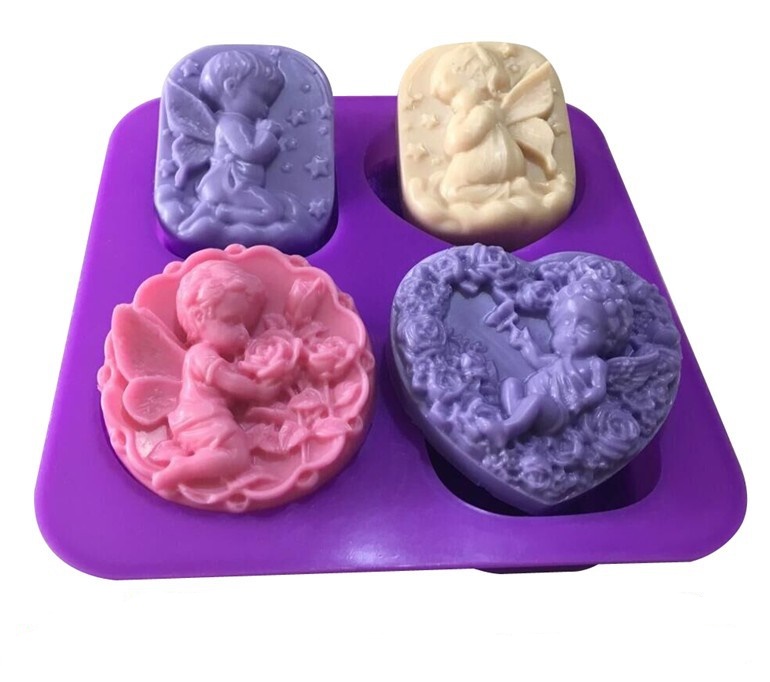 แม่พิมพ์ซิลิโคน พิมพ์สบู่ พิมพ์วุ้น พิมพ์ขนม รูปเทวดา นางฟ้า 4 ช่อง (น้ำหนักสบู่ : 70-75 กรัม)
