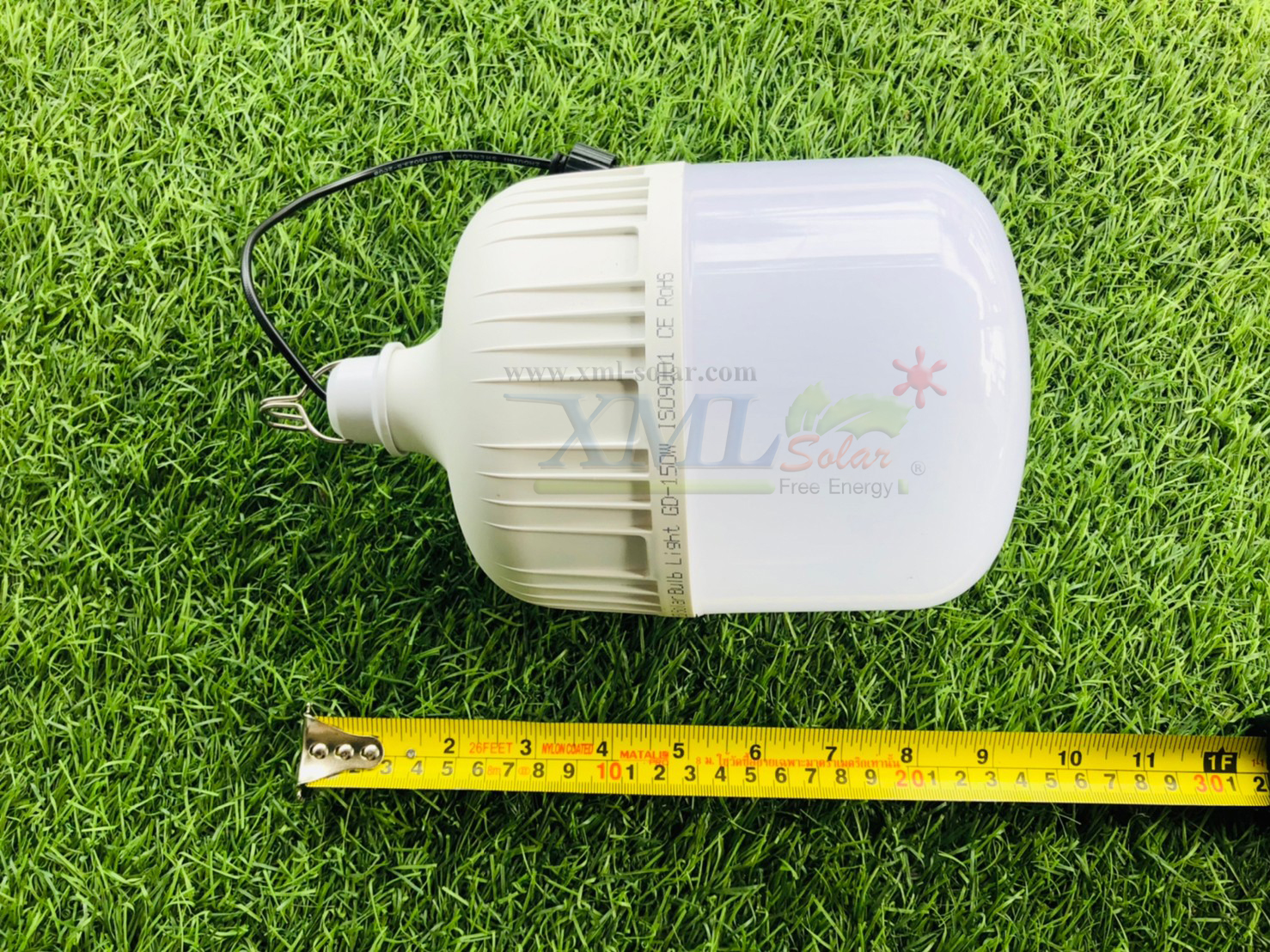 โคมไฟตุ้มโซล่าเซลล์ แบล็คไลท์ 150w. (แสงล่อแมลง)(แสงสีฟ้าน้ำทะเล)