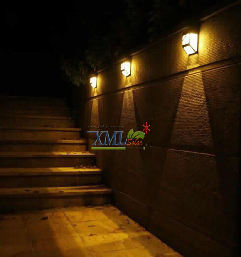 โคมไฟโซล่าเซลล์ ติดผนัง 2 LED ทรง ญี่ปุ่น (เเสง : เหลืองวอมไวท์)