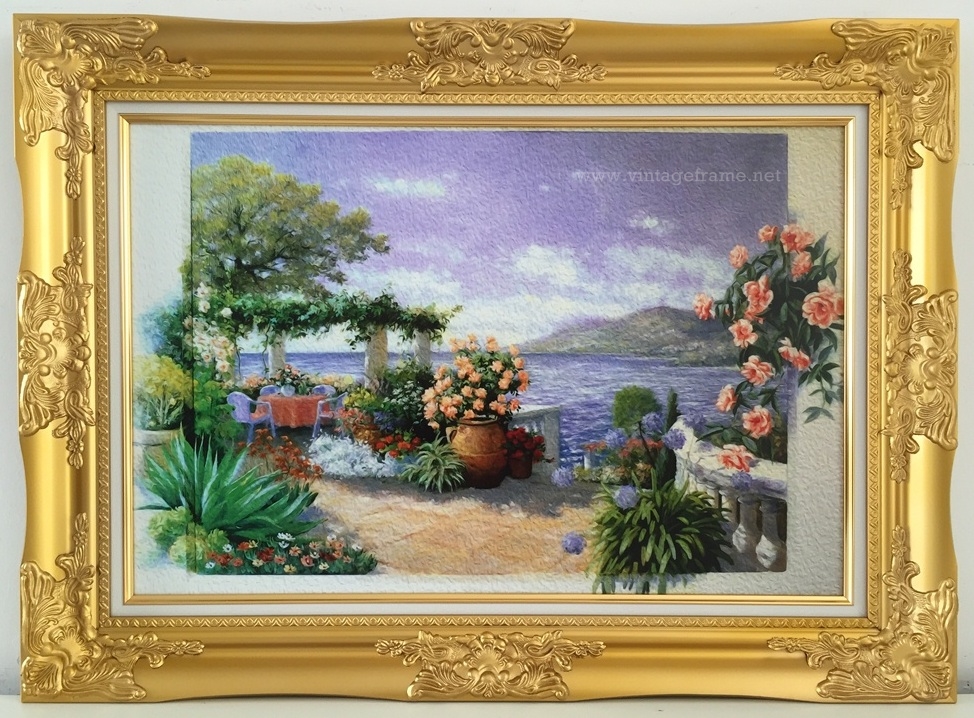 กรอบหลุยส์ไม้เทียม 16x24 นิ้ว สีทอง รวมอัดเคลือบภาพ