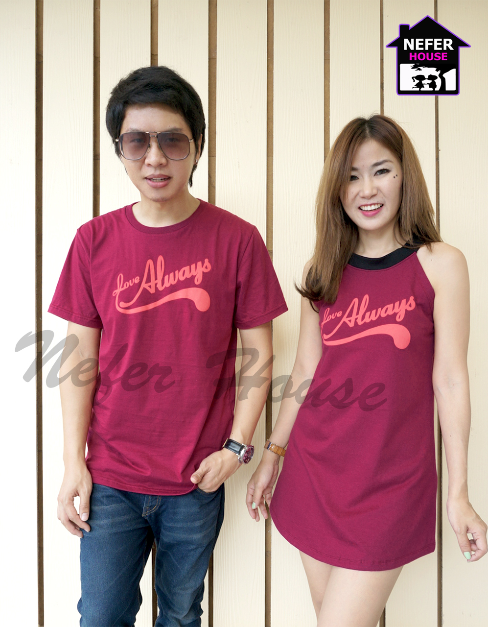 เสื้อคู่รัก สีชมพูอมม่วงสไตล์ชุดคู่รักเกาหลี