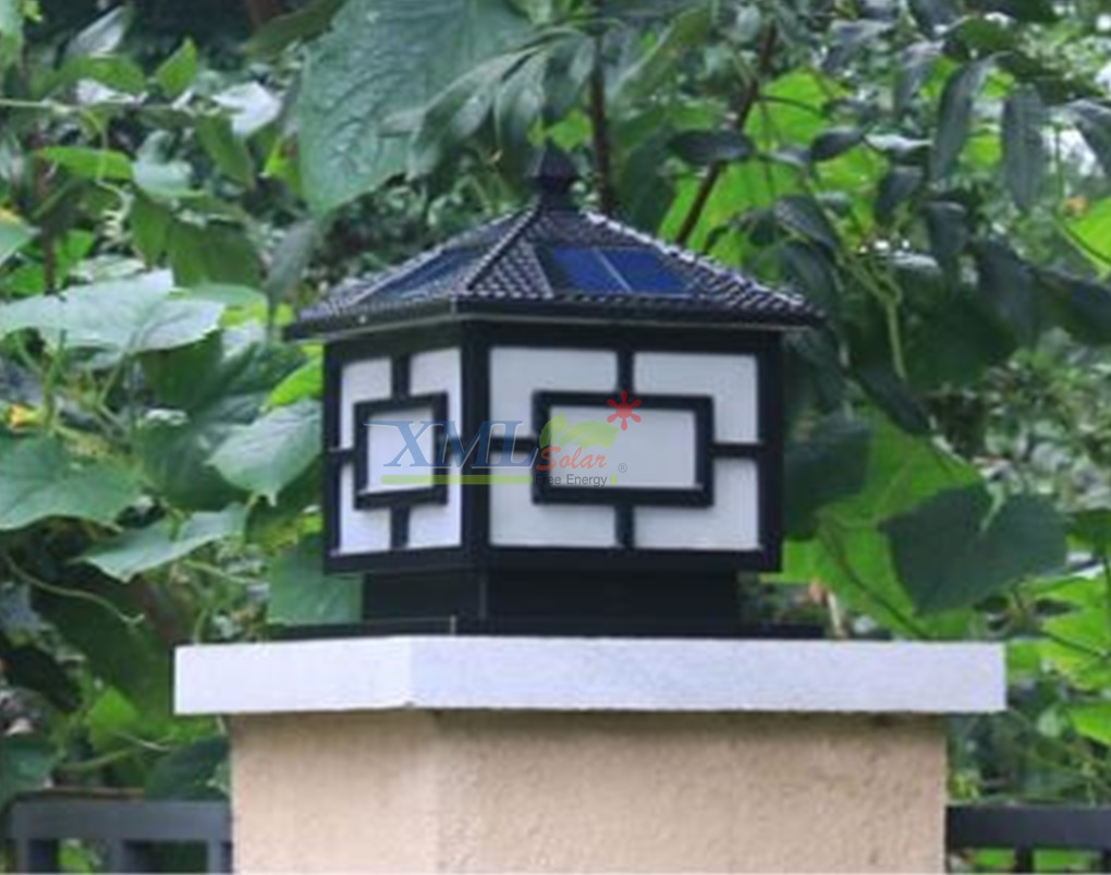 โคมไฟหัวเสาโซล่าเซลล์ + AC ทรง Japanese Style (สีดำ) (เปิดได้ 2 แสง)