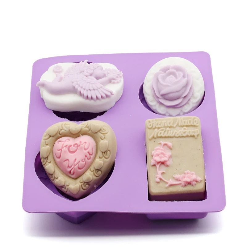 แม่พิมพ์ซิลิโคน พิมพ์สบู่ พิมพ์วุ้น พิมพ์ขนม รูปแองเจิล ความรัก 4 ช่อง (น้ำหนักสบู่ : 70-100 G)