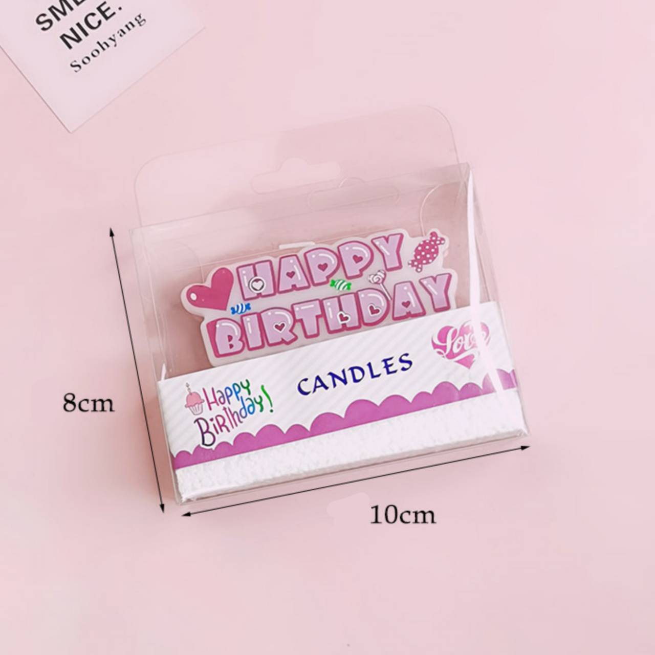 เทียนวันเกิด รูป HAPPY BIRTHDAY สีชมพู