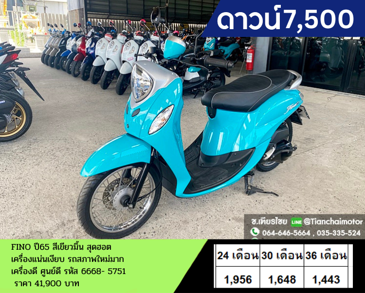 ★ดาวน์7,500★FINO ปี65 สีเขียวมิ้น ชุดสีสวยเป๊ะ วิ่งเพียง 4000 กิโล เหมือนรถใหม่มาก เครื่องเดิมแน่น ประหยัดน้ำมัน ราคา 41,900