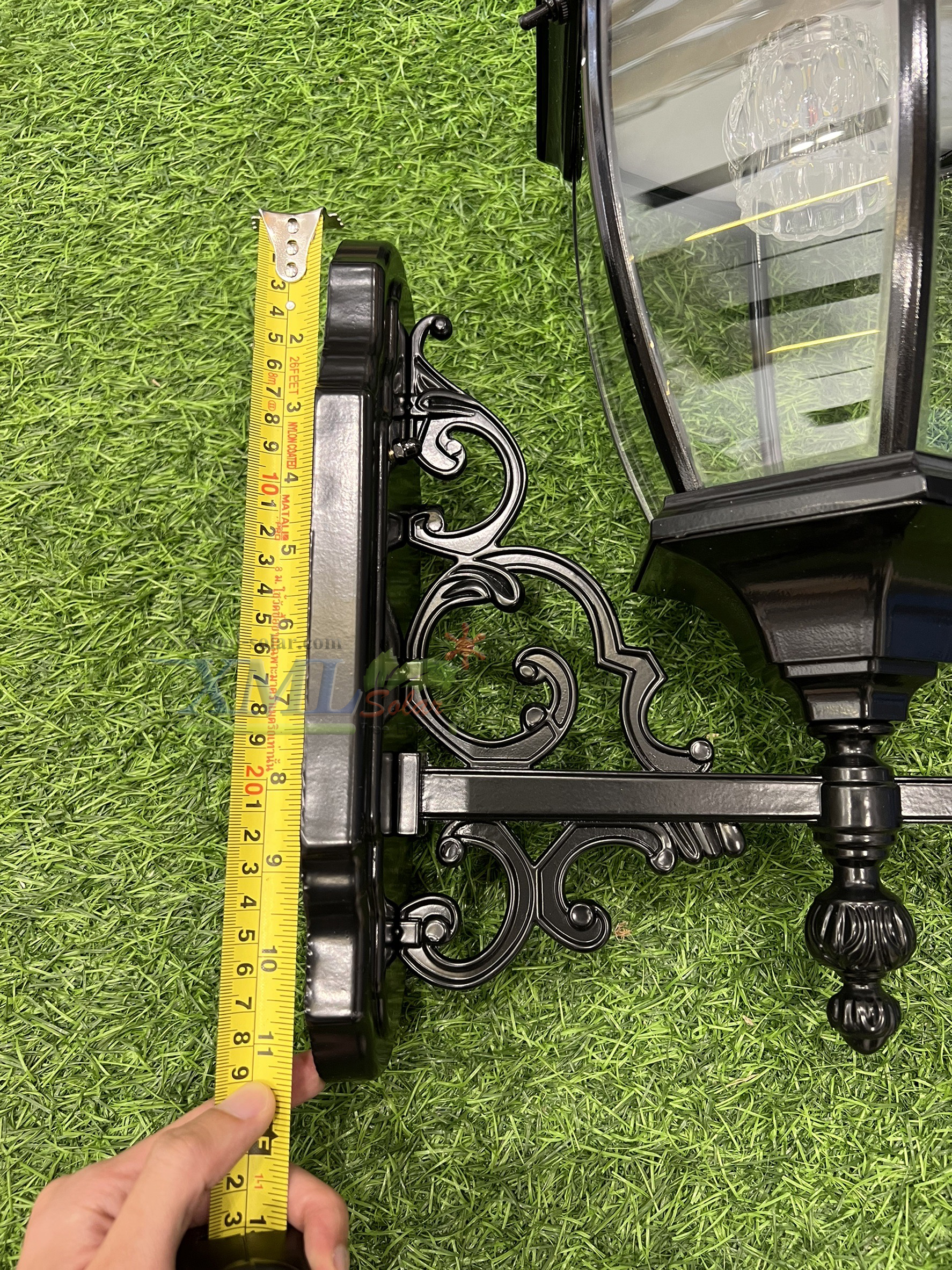 โคมไฟกิ่งโซล่าเซลล์ ทรง 6 เหลี่ยม โรมันสีดำ (ไซส์จัมโบ้) (เเสง : ขาว + เหลืองวอมไวท์)