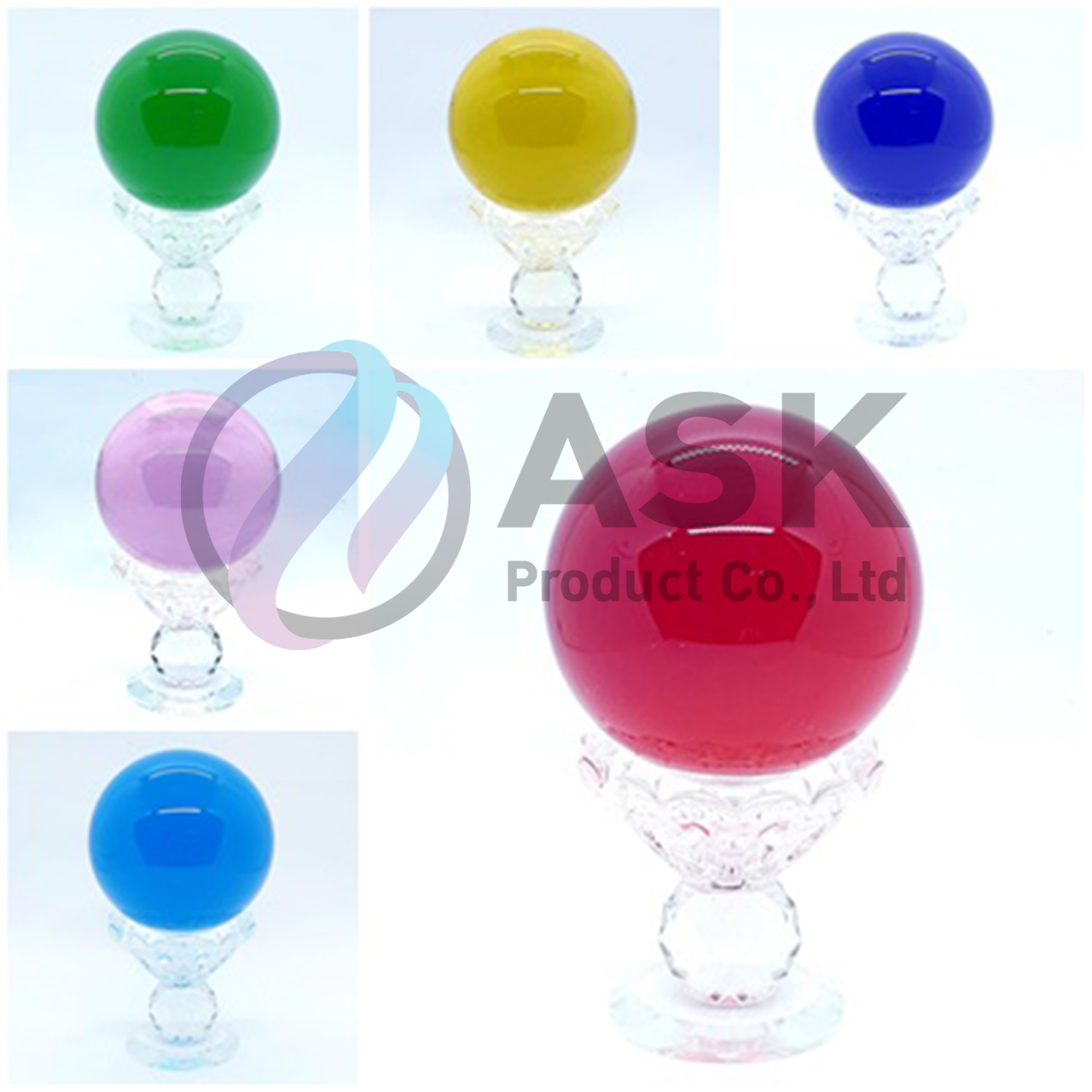 ลูกแก้วใส 8ซม. ( 3.14 นิ้ว ) คริสตัลใสแท้ไม่ลอก มีหลายสีให้เลือก พร้อมฐานแก้วคริสตัล