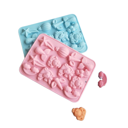 โมล(Mold) แม่พิมพ์ซิลิโคน ทำวุ้น ขนม สบู่ งานdiy รูปยูนิคอร์น 14 ช่อง (พิมพ์สีฟ้า)